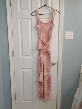 Y2K NWOT, Sleeveless Boho Pink & White Tie-dye Wrap Maxi Dress, Size M